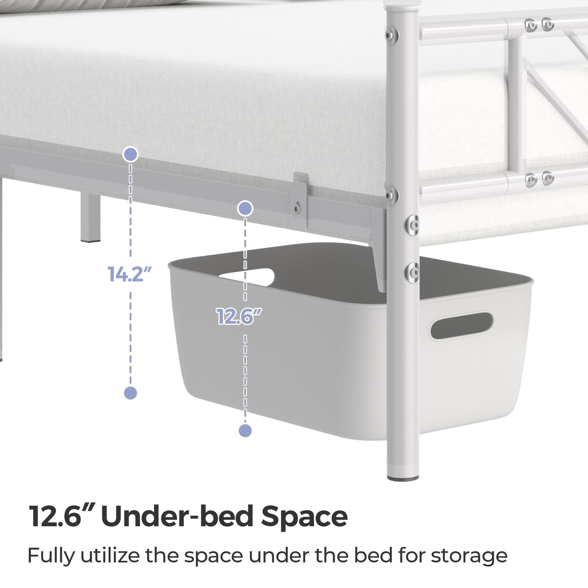 White Full Metal Platform Bed Frame with Arrow Design Headboard Q927