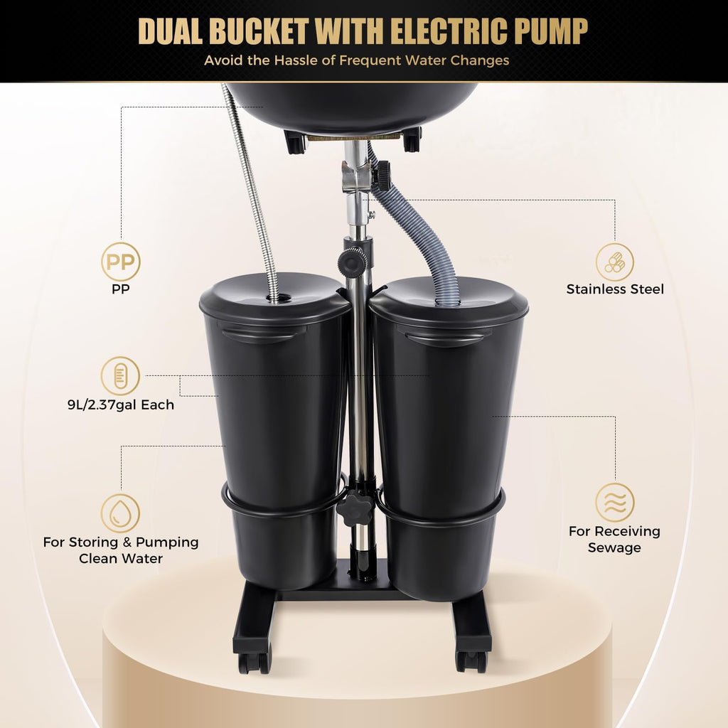 Portable Shampoo Bowl with Electric Pump, Adjustable Height, Dual Bucket Design H95535