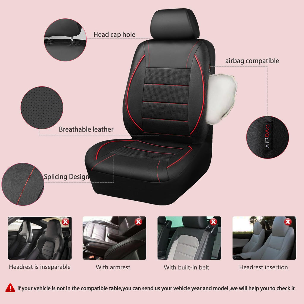 Black Red Faux Leather Front Seat Covers T603