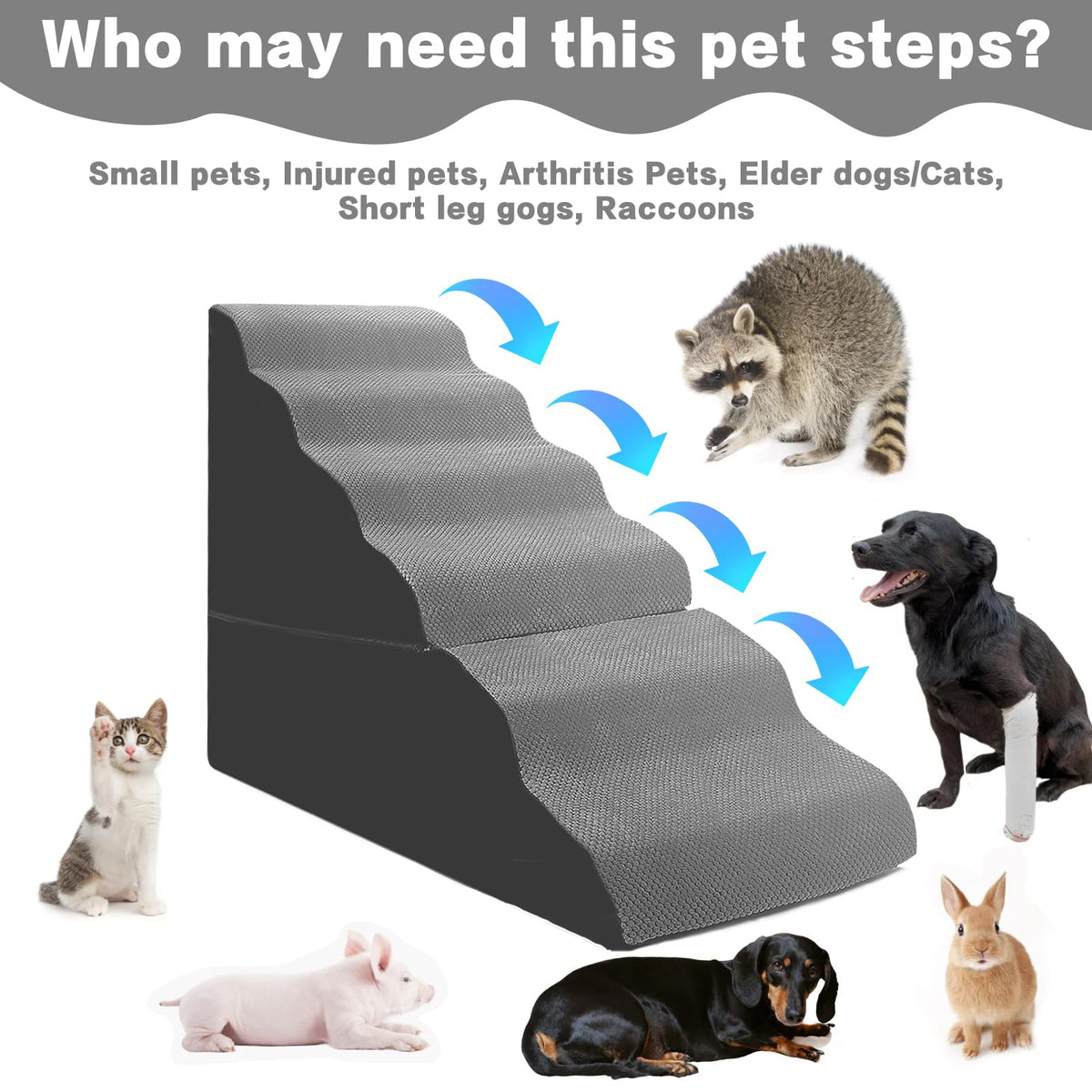 6-Step Grey Foam Dog Stairs L872950