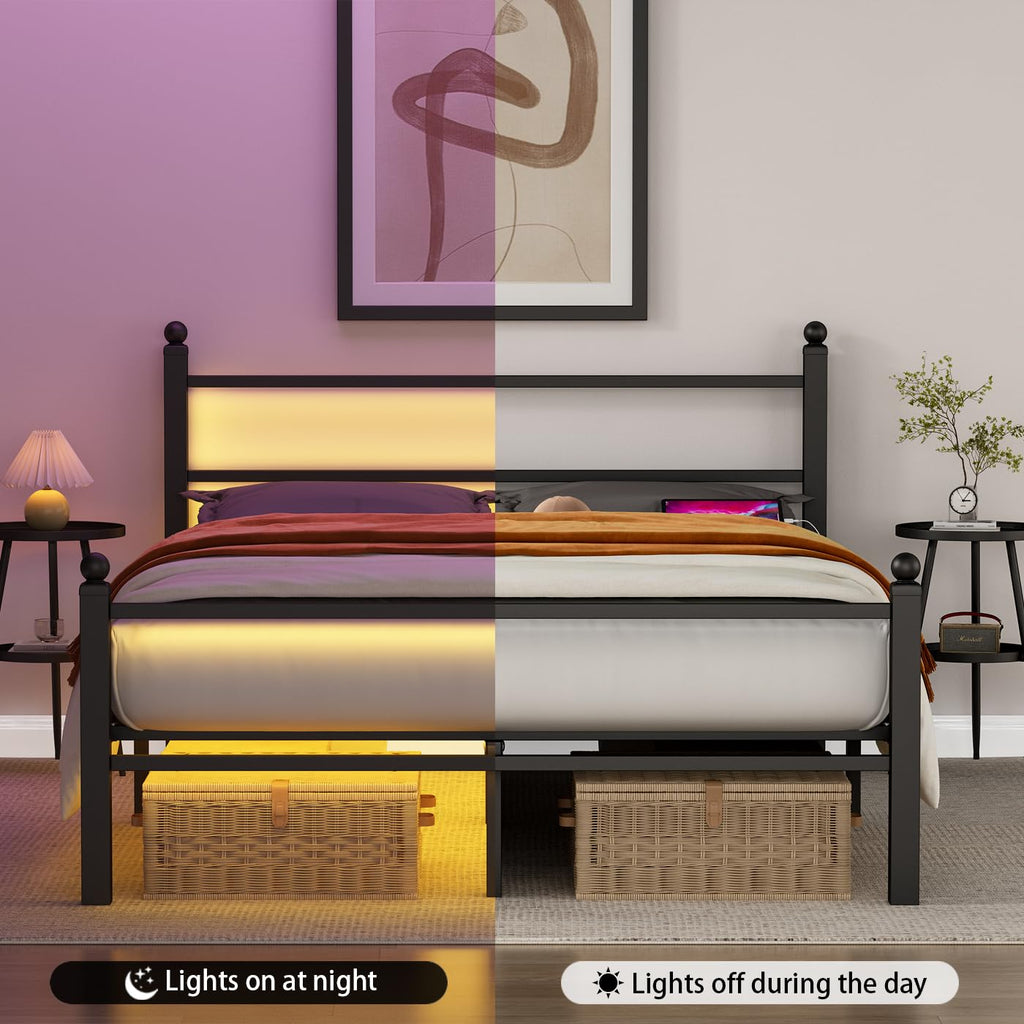 Black Metal Full Size Bed Frame with Headboard and Footboard P67401
