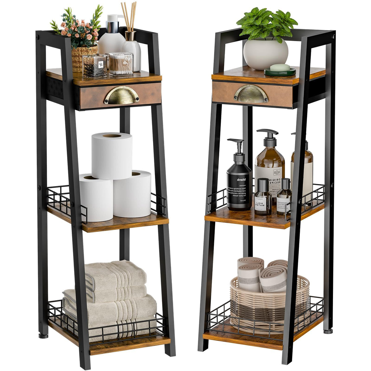 3-Tier Narrow Bathroom Shelves with Drawer S342