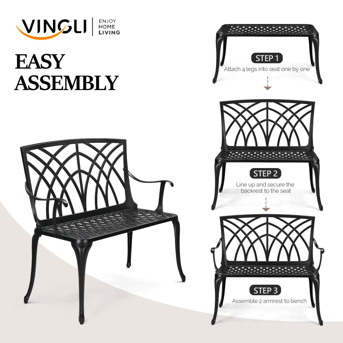 38" Black Metal Outdoor Bench P9996