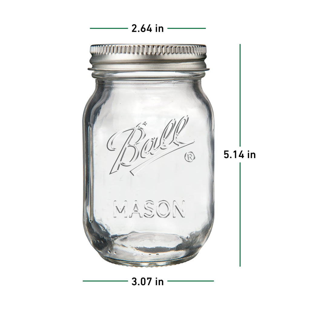 Regular Mouth Pint Glass Mason Jars, 16oz, 8-Count H857