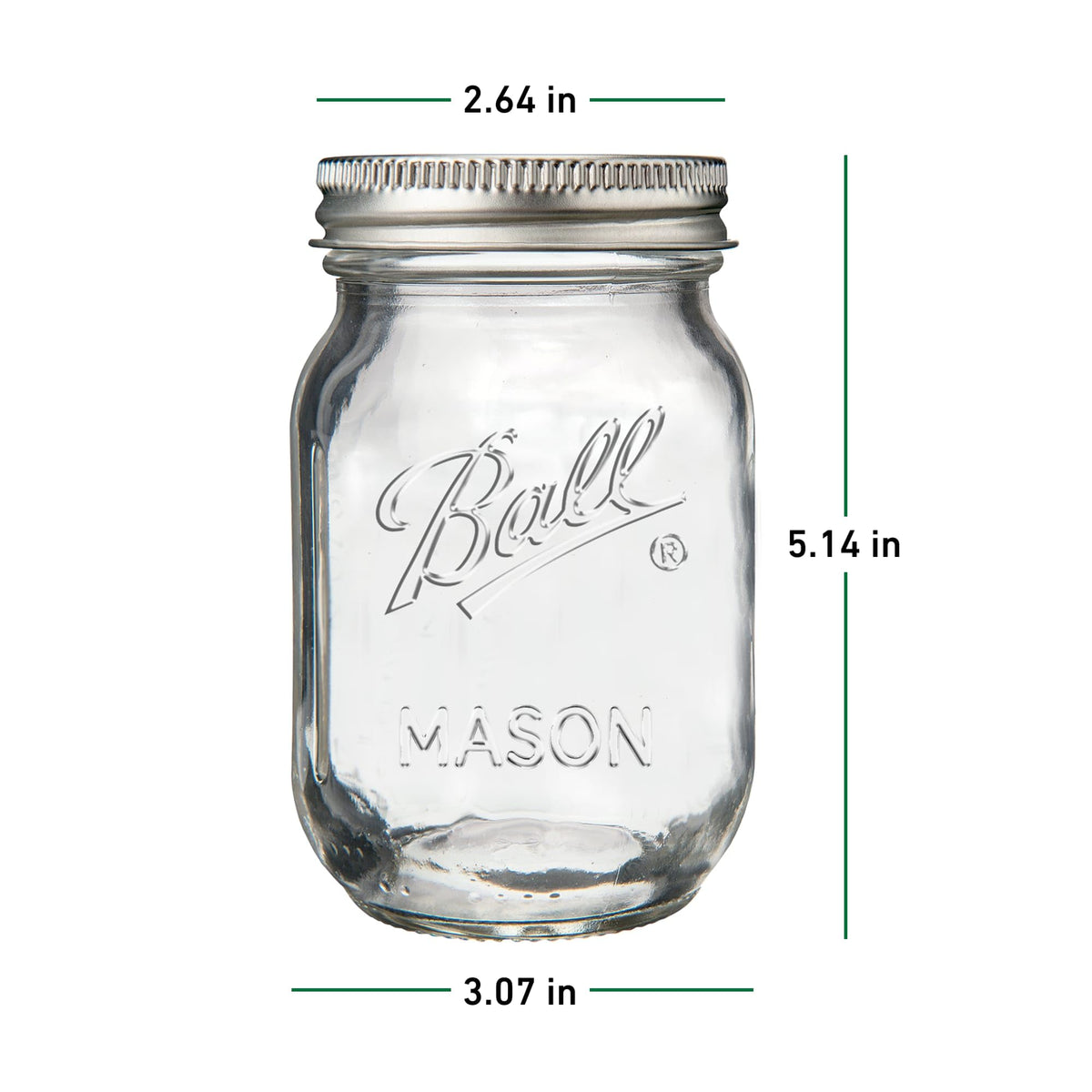 Regular Mouth Pint Glass Mason Jars, 16oz, 8-Count H857