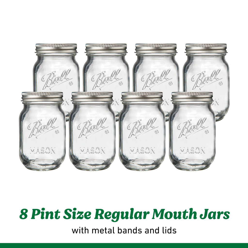 Regular Mouth Pint Glass Mason Jars, 16oz, 8-Count H857