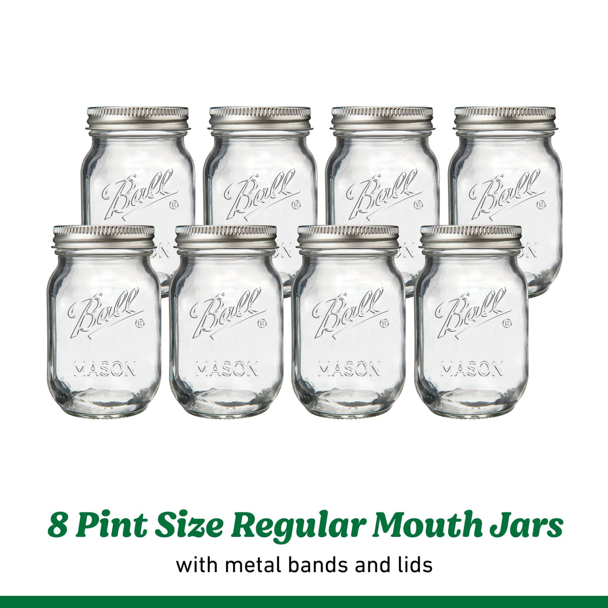 Regular Mouth Pint Glass Mason Jars, 16oz, 8-Count H857