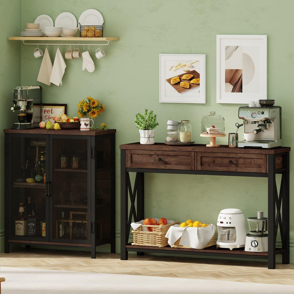Rustic Oak 47 Inch Console Table with 2 Drawers Y335