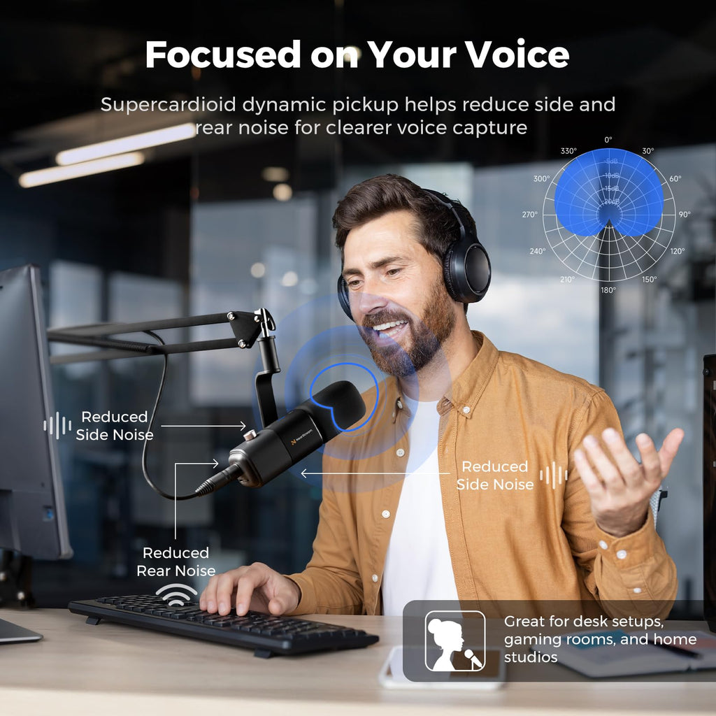 USB/XLR Dynamic Podcast Microphone with Boom Arm Y61729