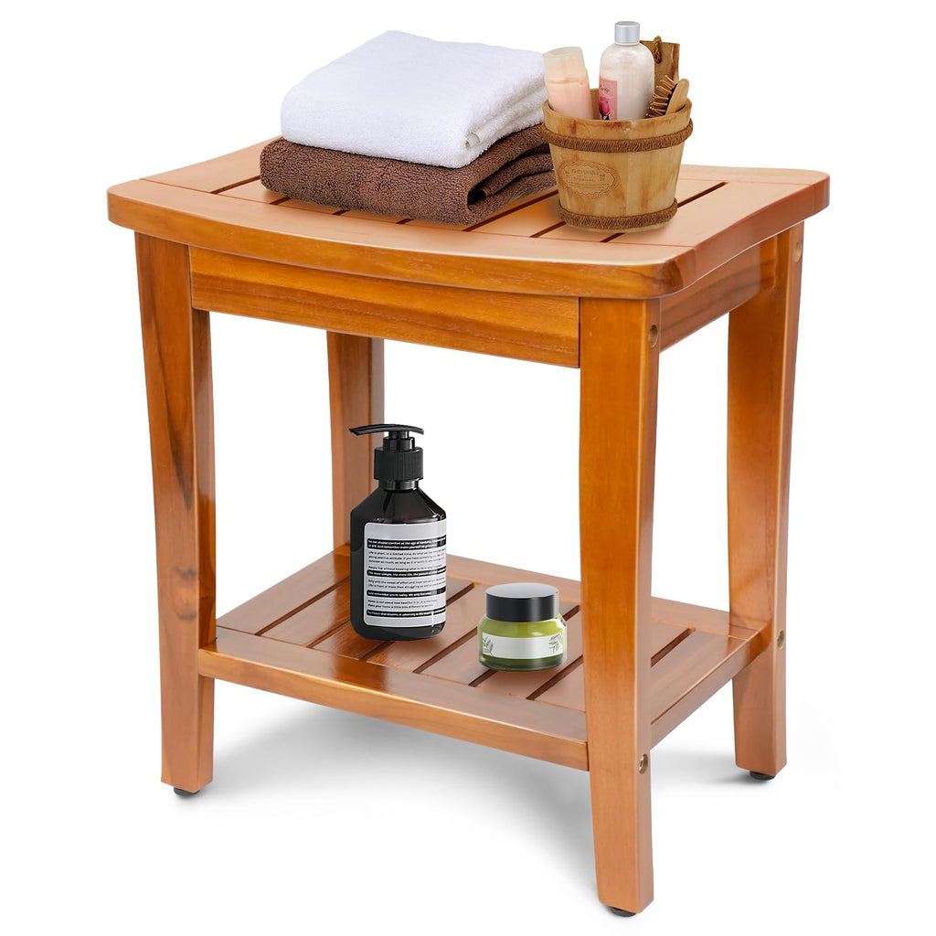 16" Teak Shower Bench with Shelf Y729858