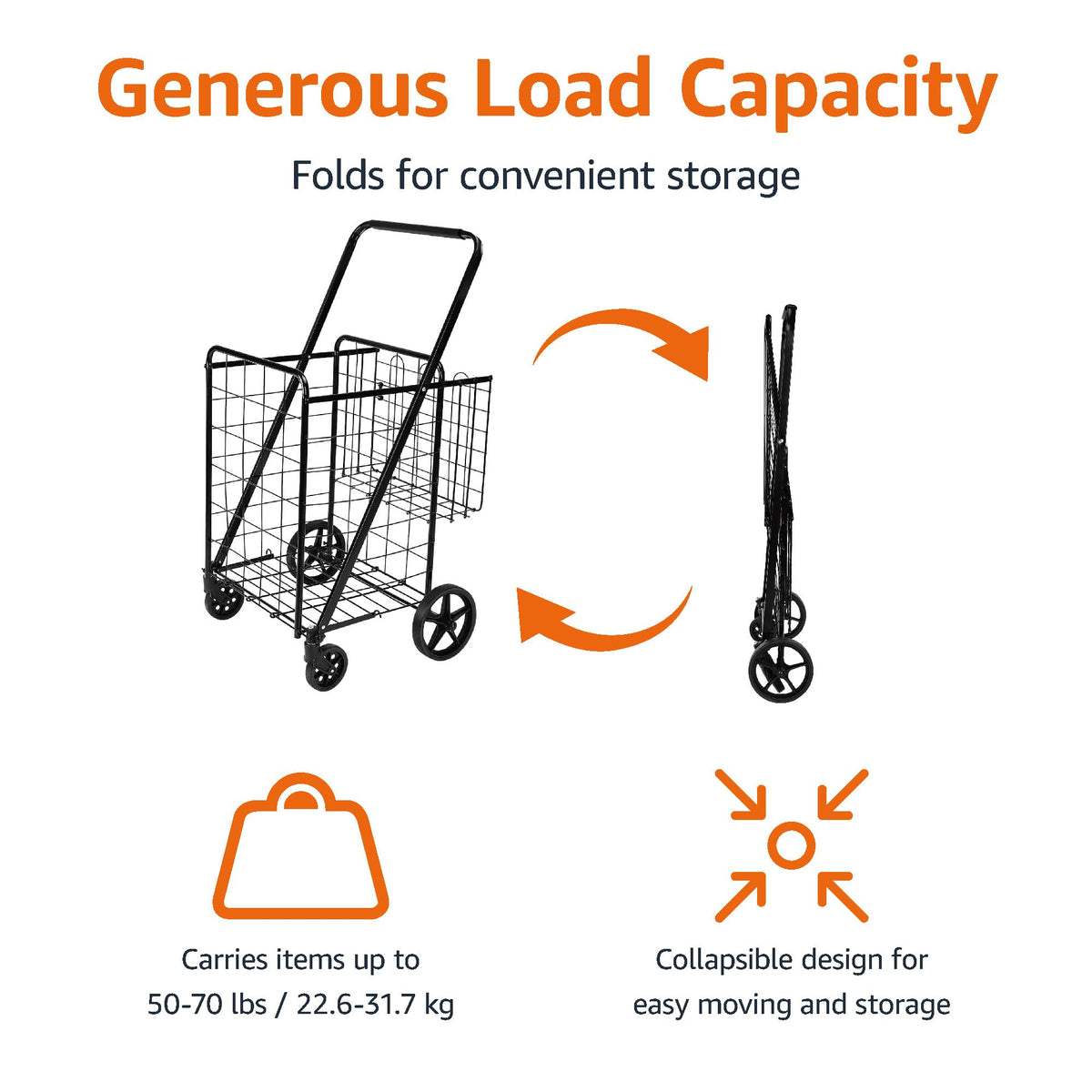 Foldable Utility Cart with 360-Degree Wheels, X-Large, Black M45545
