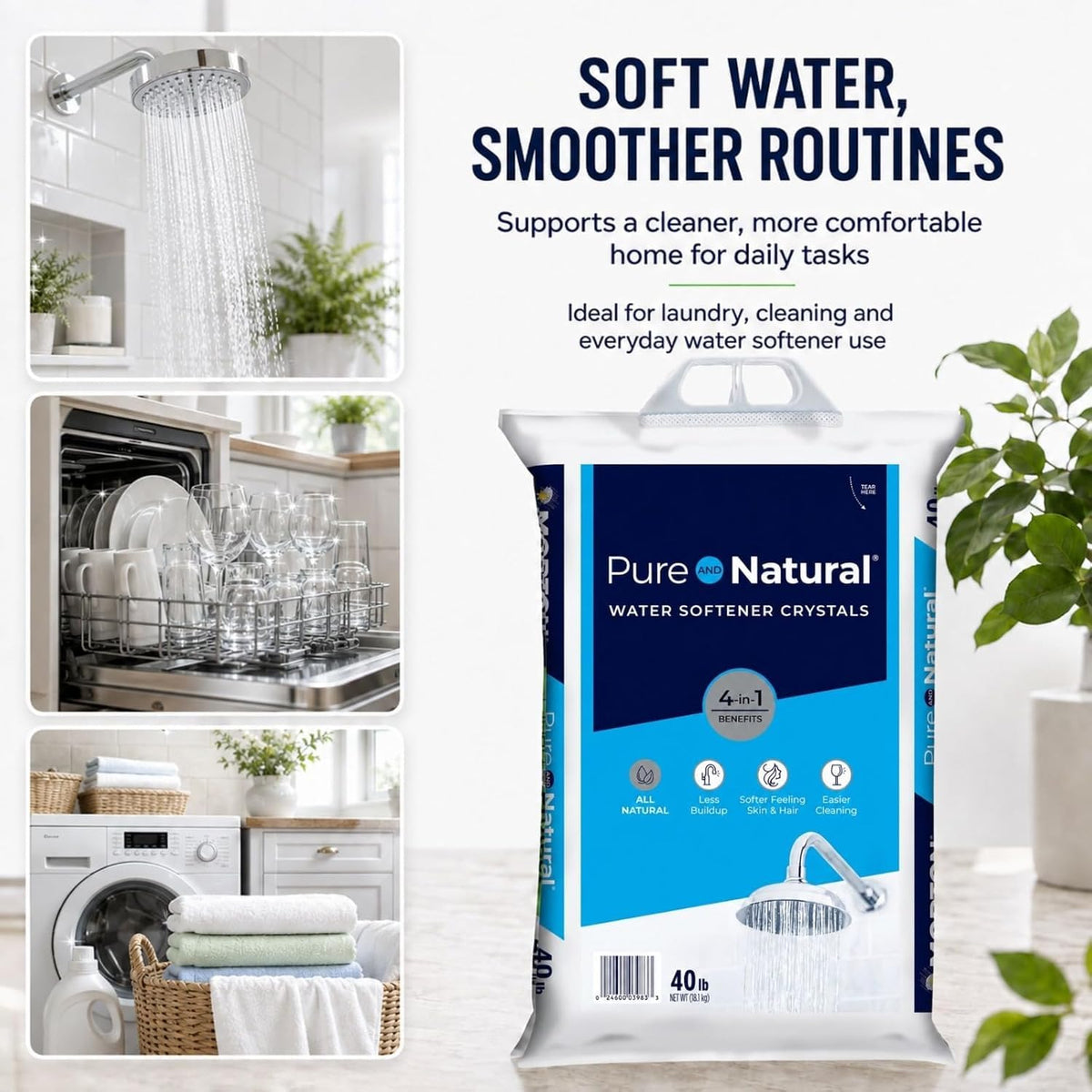 Natural Water Softener Salt Crystals 40 lb Bag 3 Pack E883