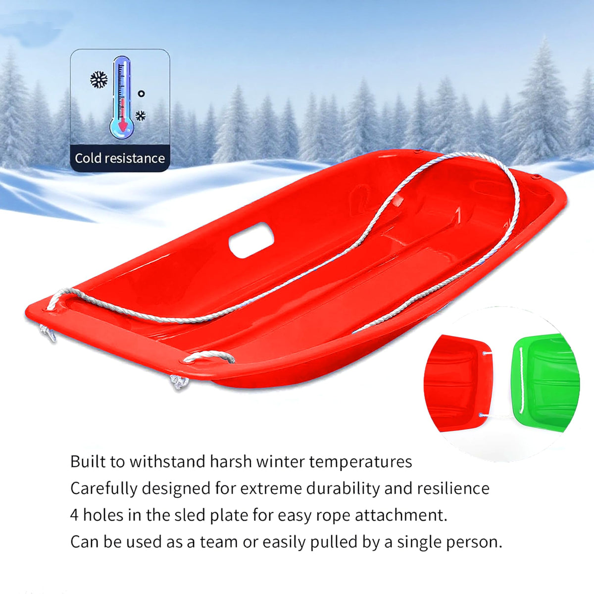 Plastic Snow Sleds with Pull Rope and Handles W13998