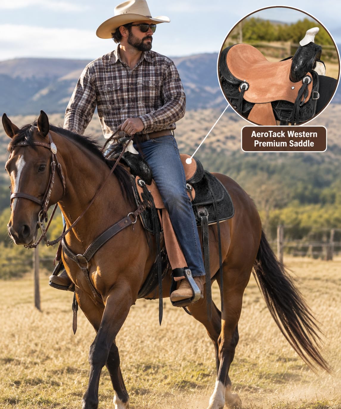 Argentina Cow Leather Saddle Set with Headstall, Reins & Breastplate W841390
