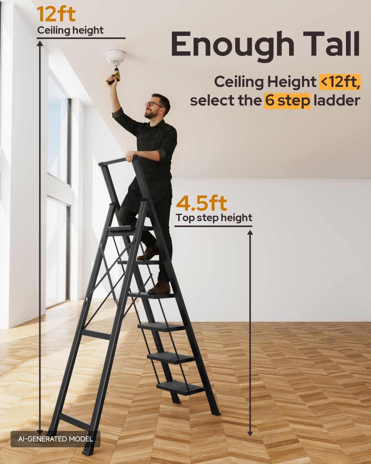 Black Foldable 6 Step Ladder A602