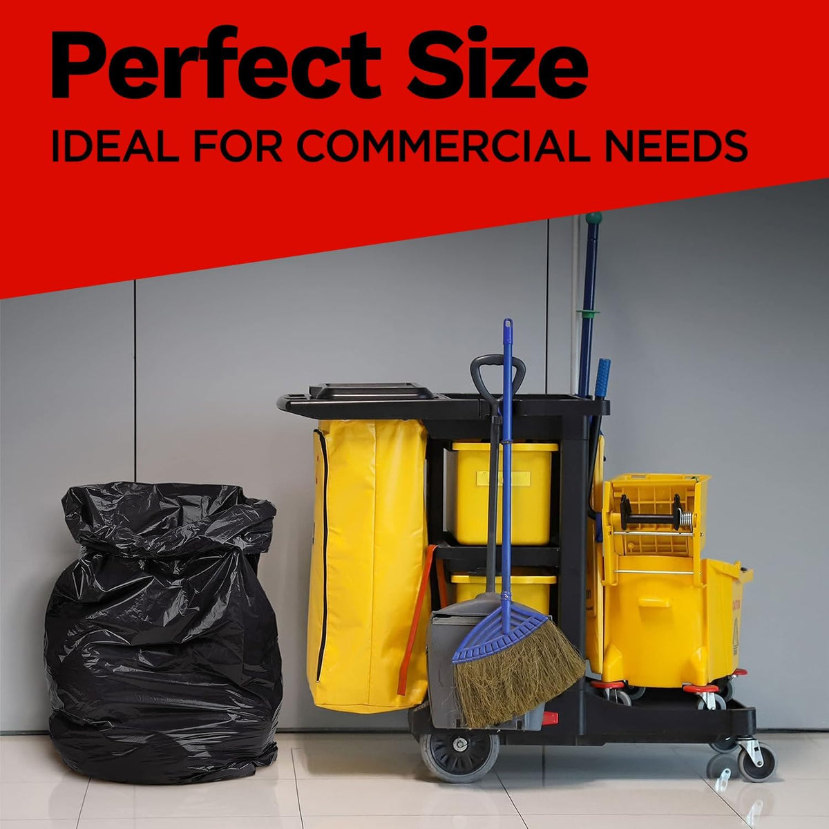 42 Gallon Heavy Duty Black 3 Mil Trash Bags, 50 Count I4887