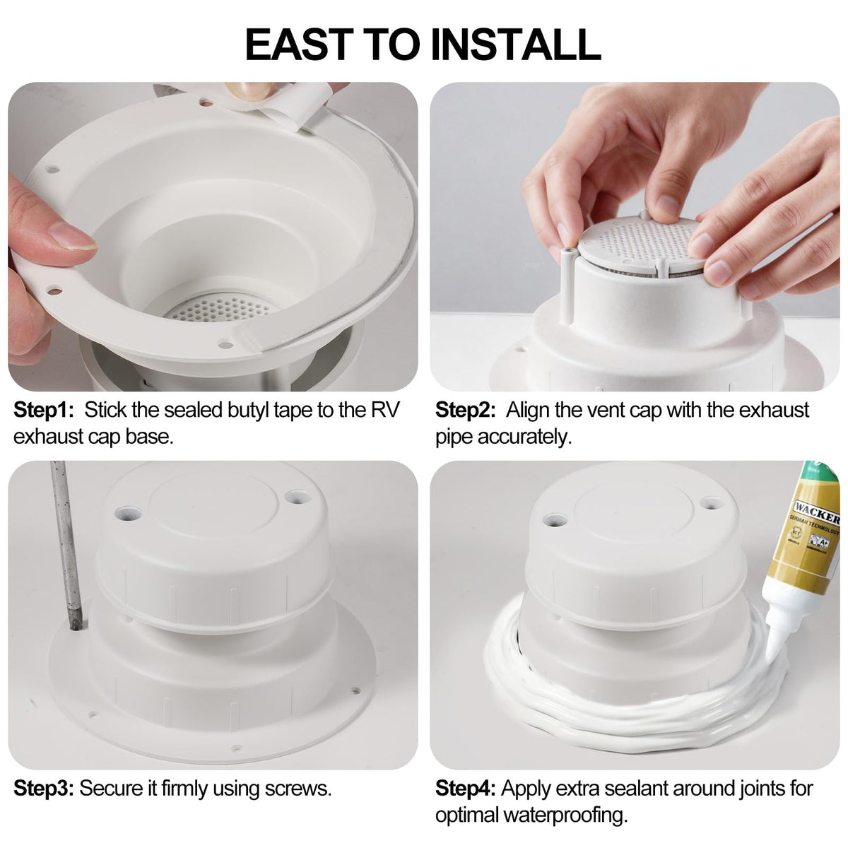 Aluminum RV Plumbing Vent Cap Kit with Screen White C9731