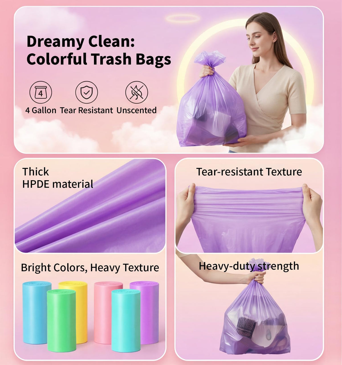 4 Gallon 0.86 Mil Unscented 150 Count Small Trash Bags P7235