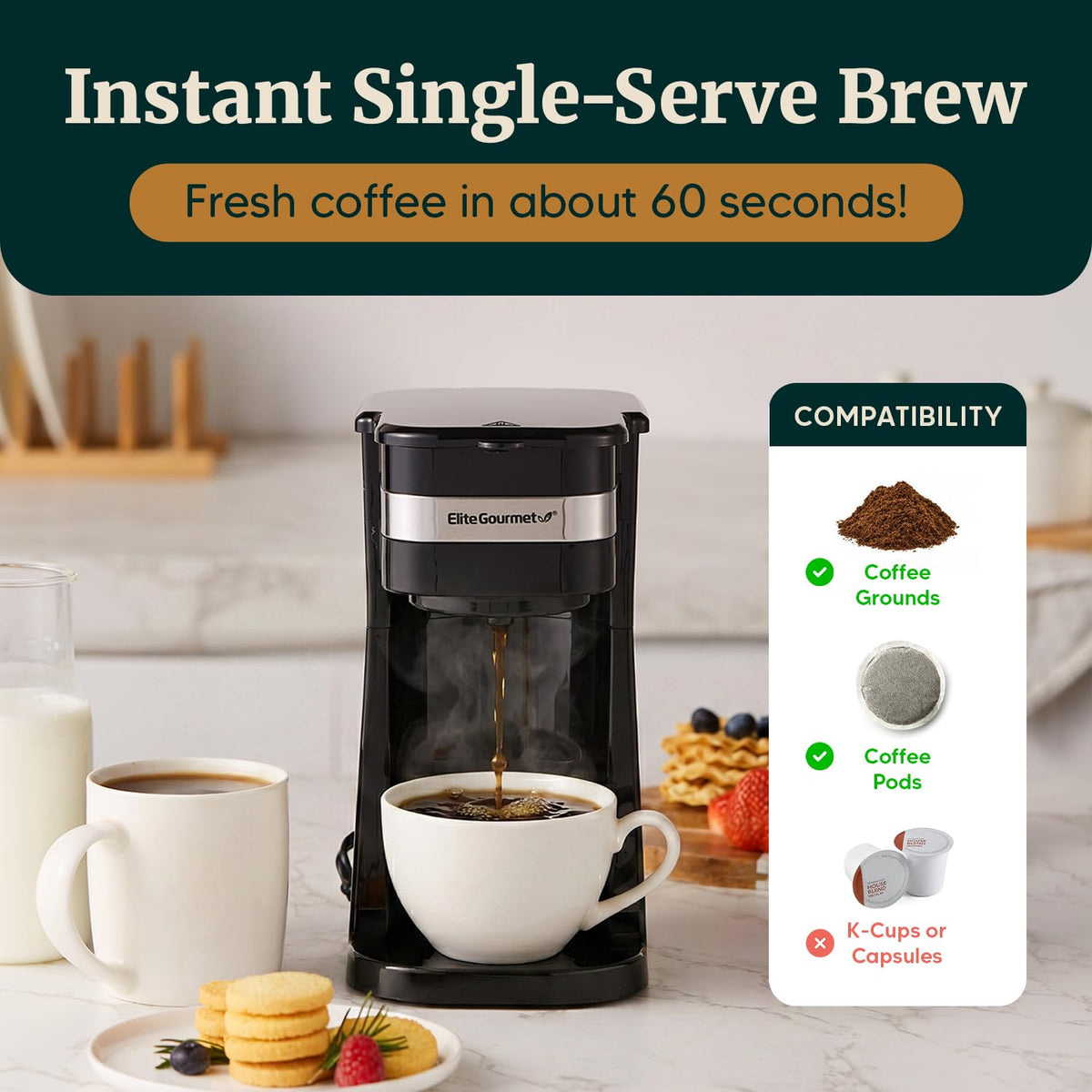 Black Single-Serve Compact Coffee Maker I114623
