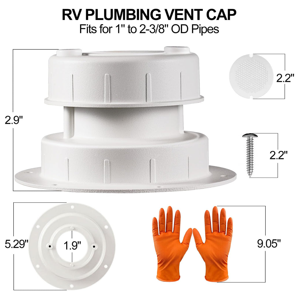 Aluminum RV Plumbing Vent Cap Kit with Screen White C9731