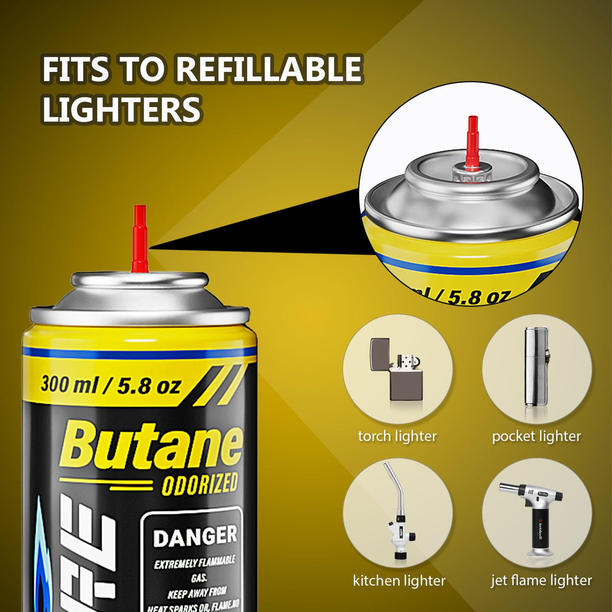 Pack of 2 Butane Fuel Refill 10.56 fl oz Canister with 5 Nozzle Adapters Z305379