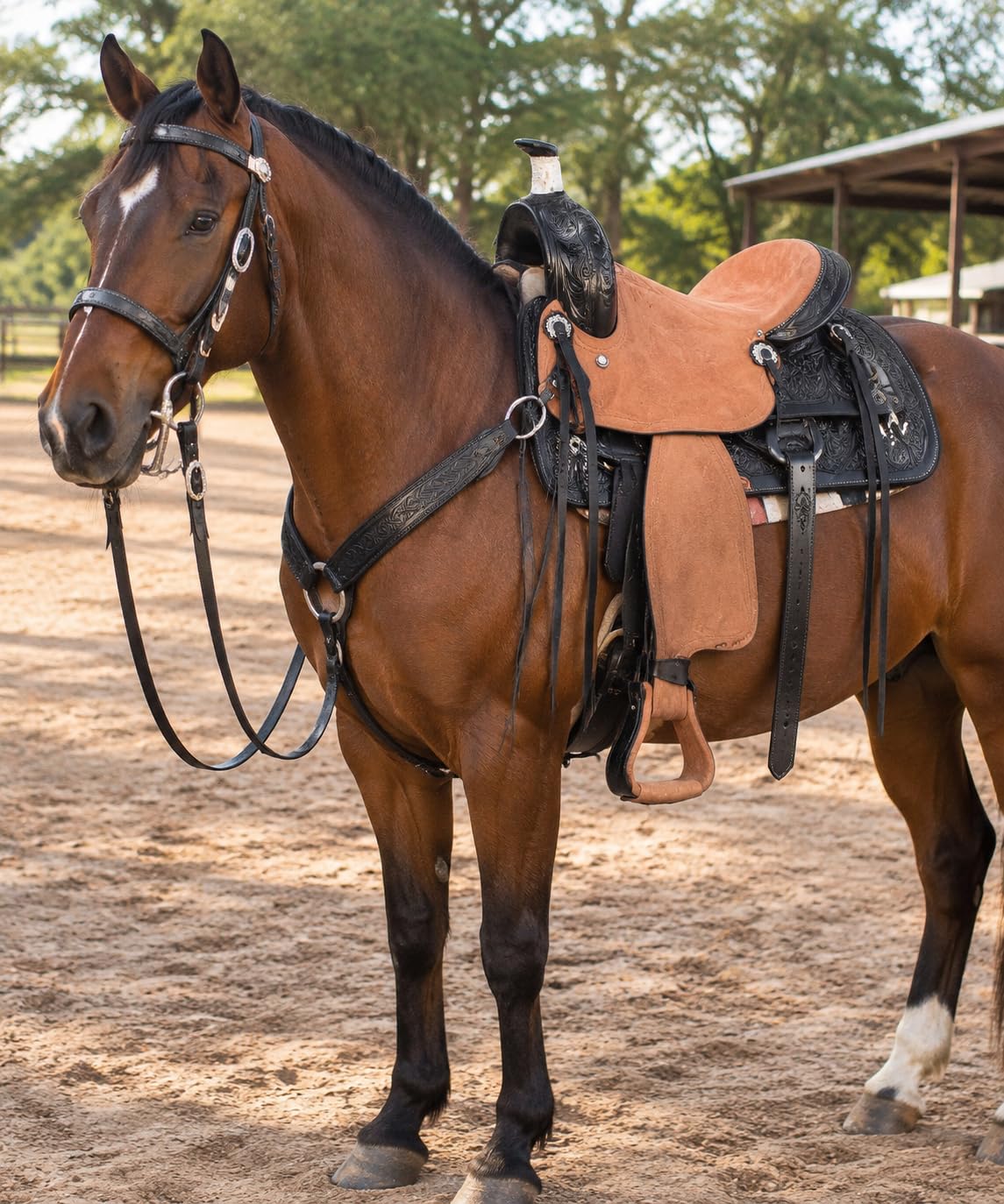 Argentina Cow Leather Saddle Set with Headstall, Reins & Breastplate W841390