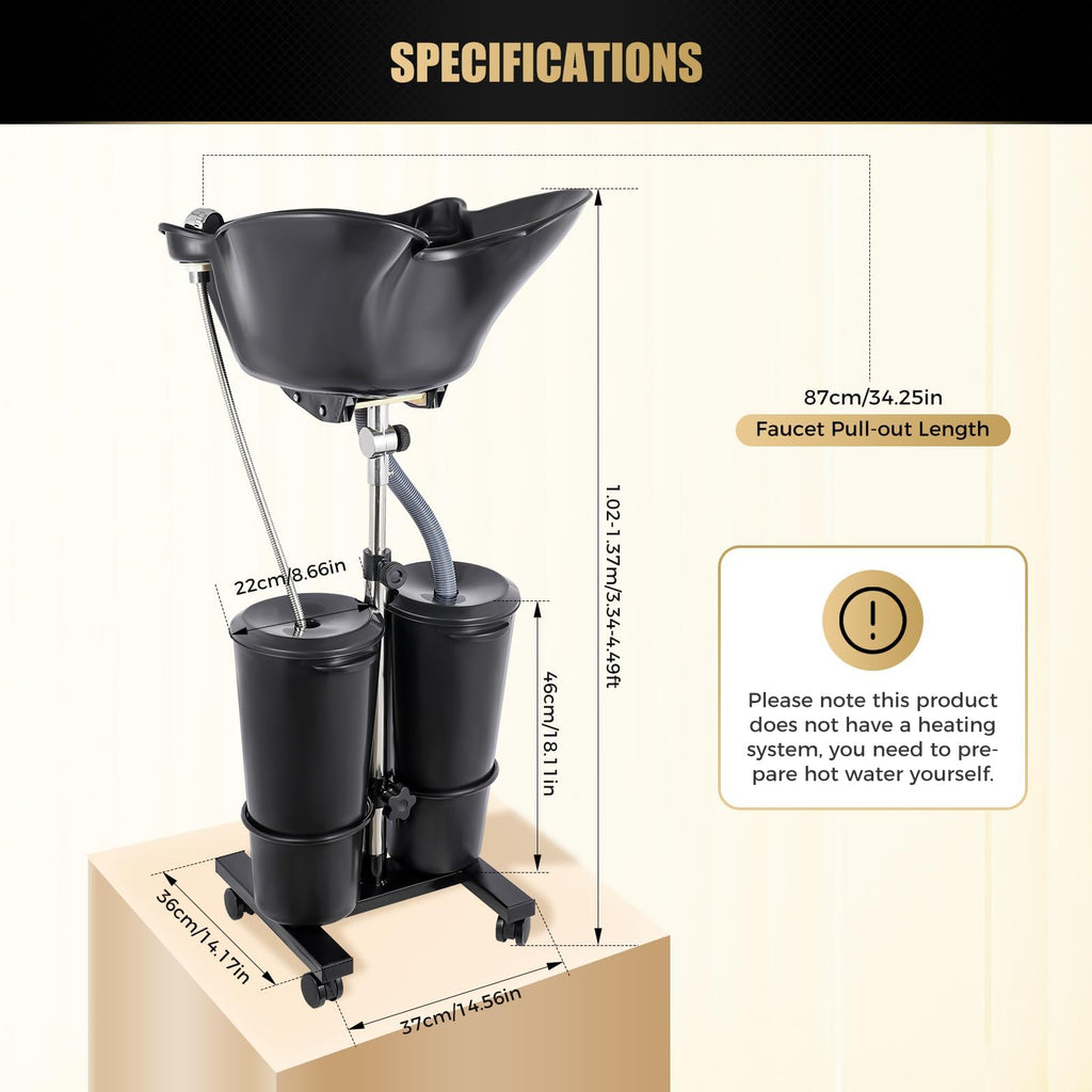 Portable Shampoo Bowl with Electric Pump, Adjustable Height, Dual Bucket Design H95535