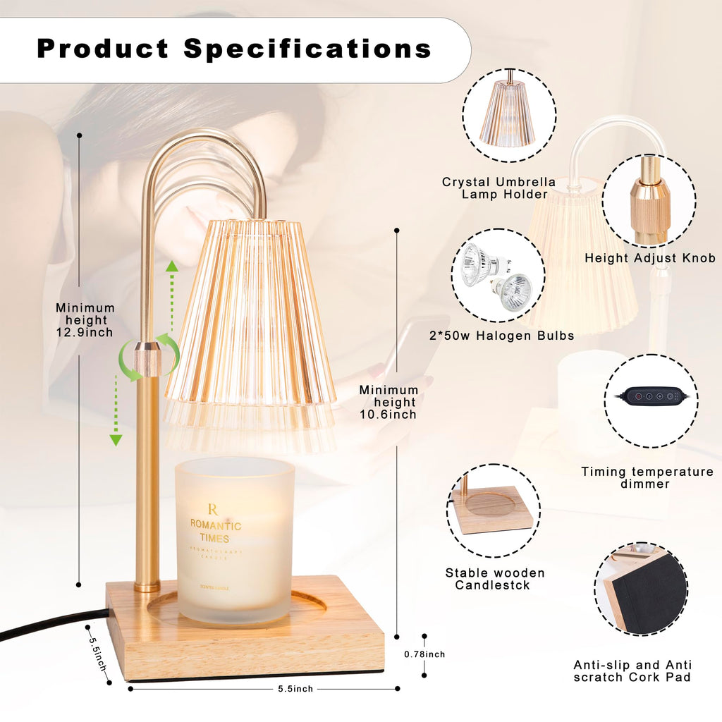 Adjustable Dimmable Electric Candle Warmer Lamp with Timer R8032