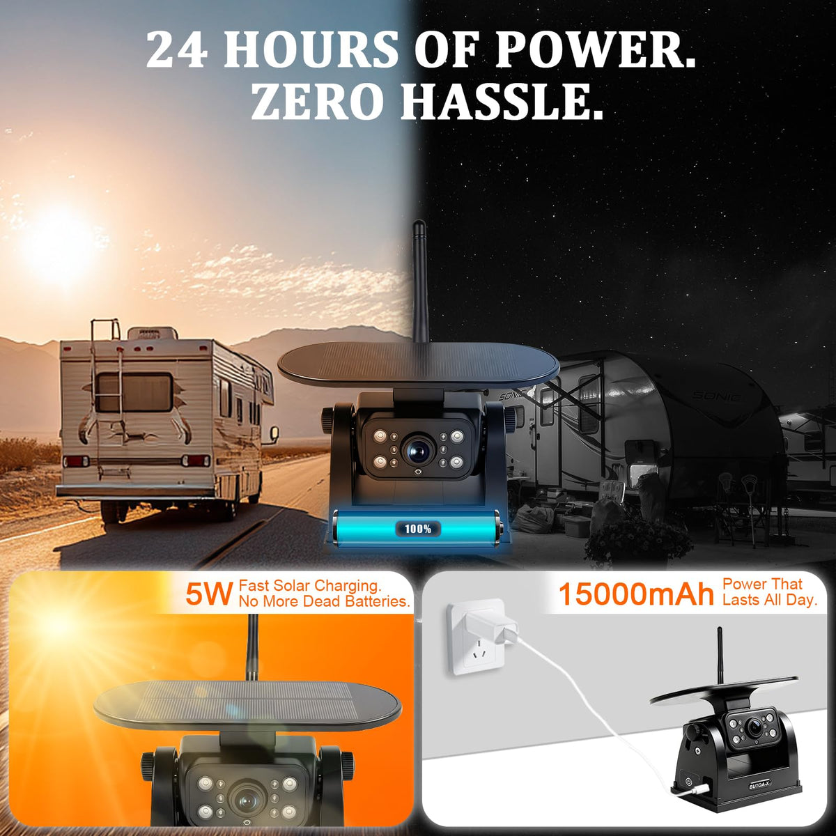 Magnetic Solar Wireless Backup Camera with 5" HD Monitor S993