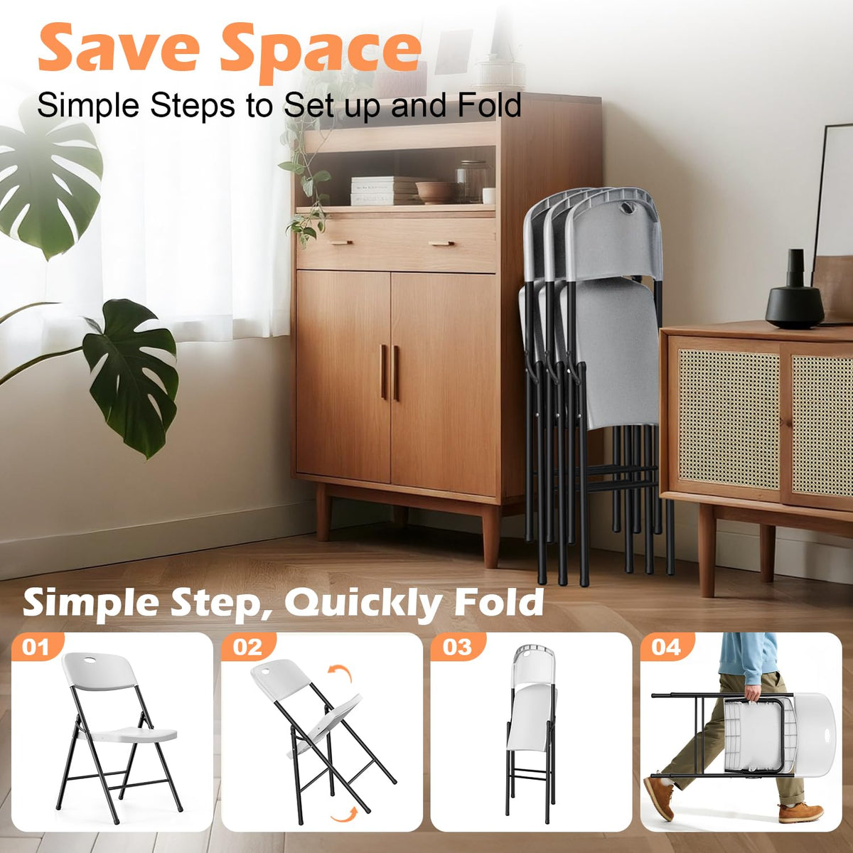 2 Pack White Plastic Folding Chairs H736285