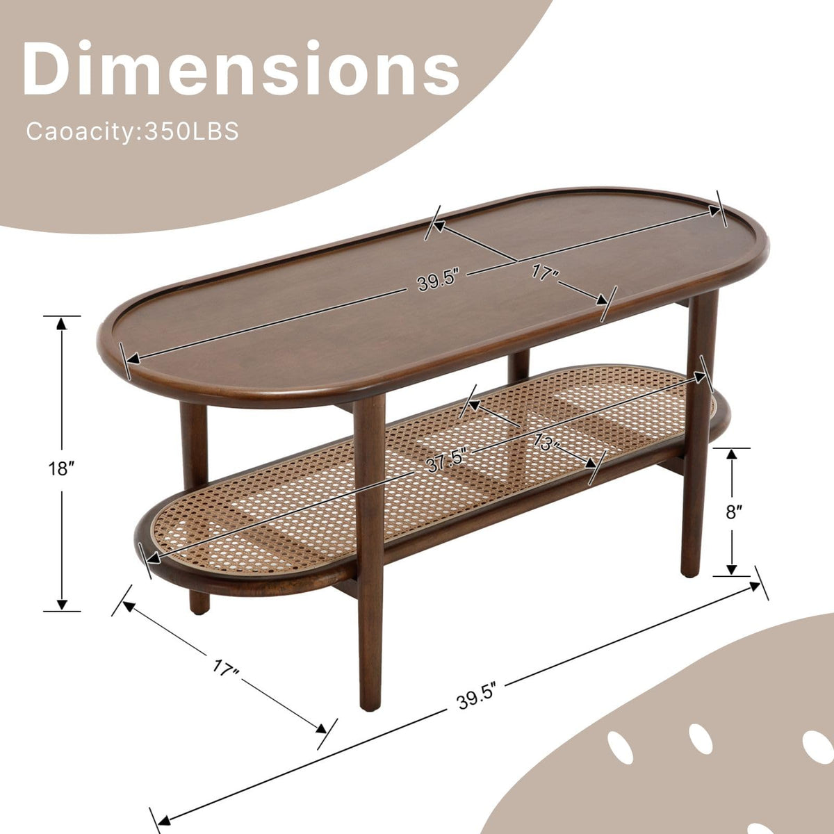 Oval 2-Tier Coffee Table with Rattan Storage Shelf U366314