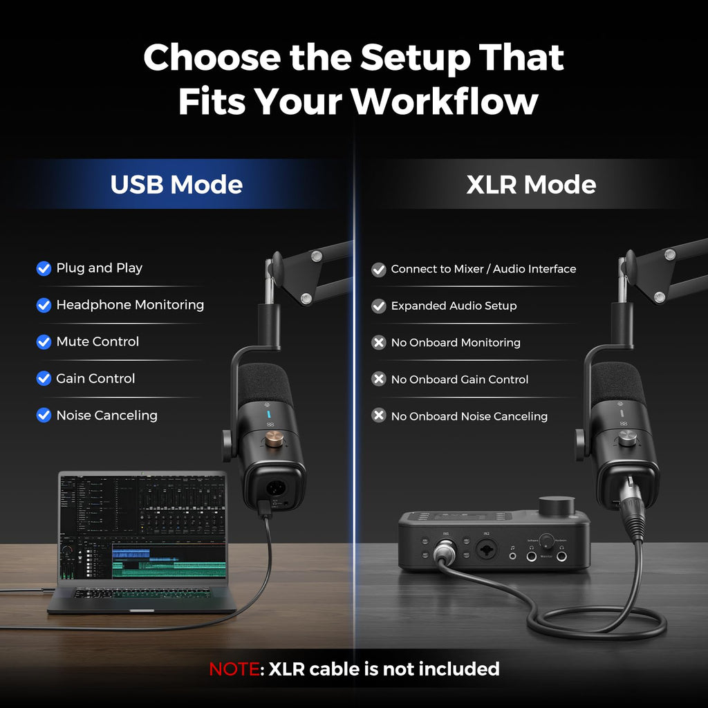 USB/XLR Dynamic Podcast Microphone with Boom Arm Y61729