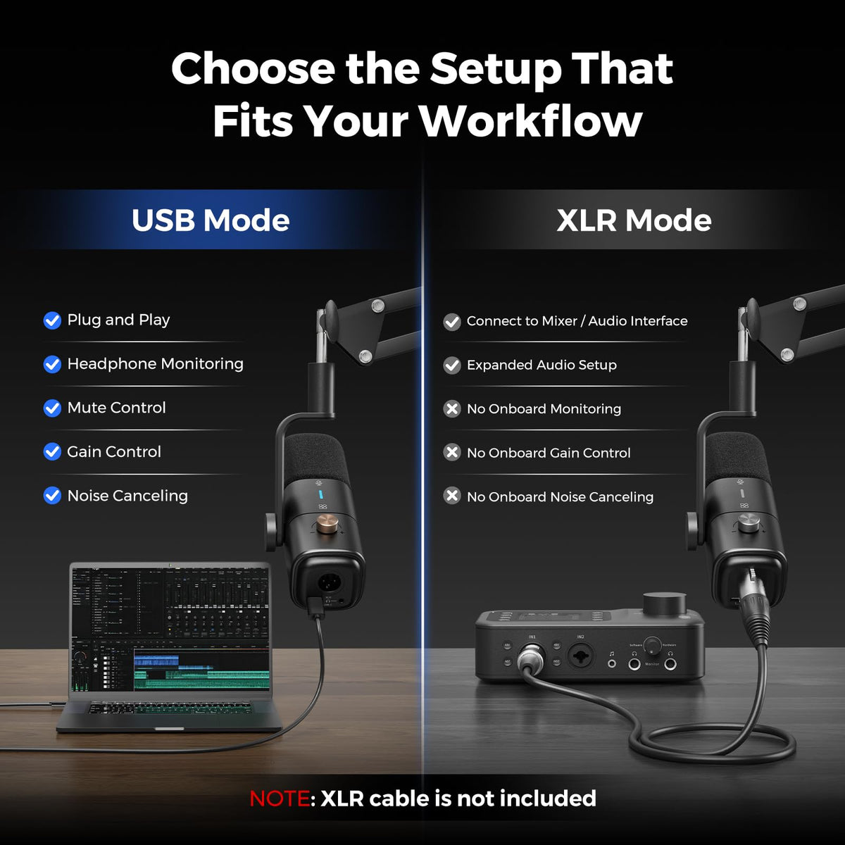 USB/XLR Dynamic Podcast Microphone with Boom Arm Y61729