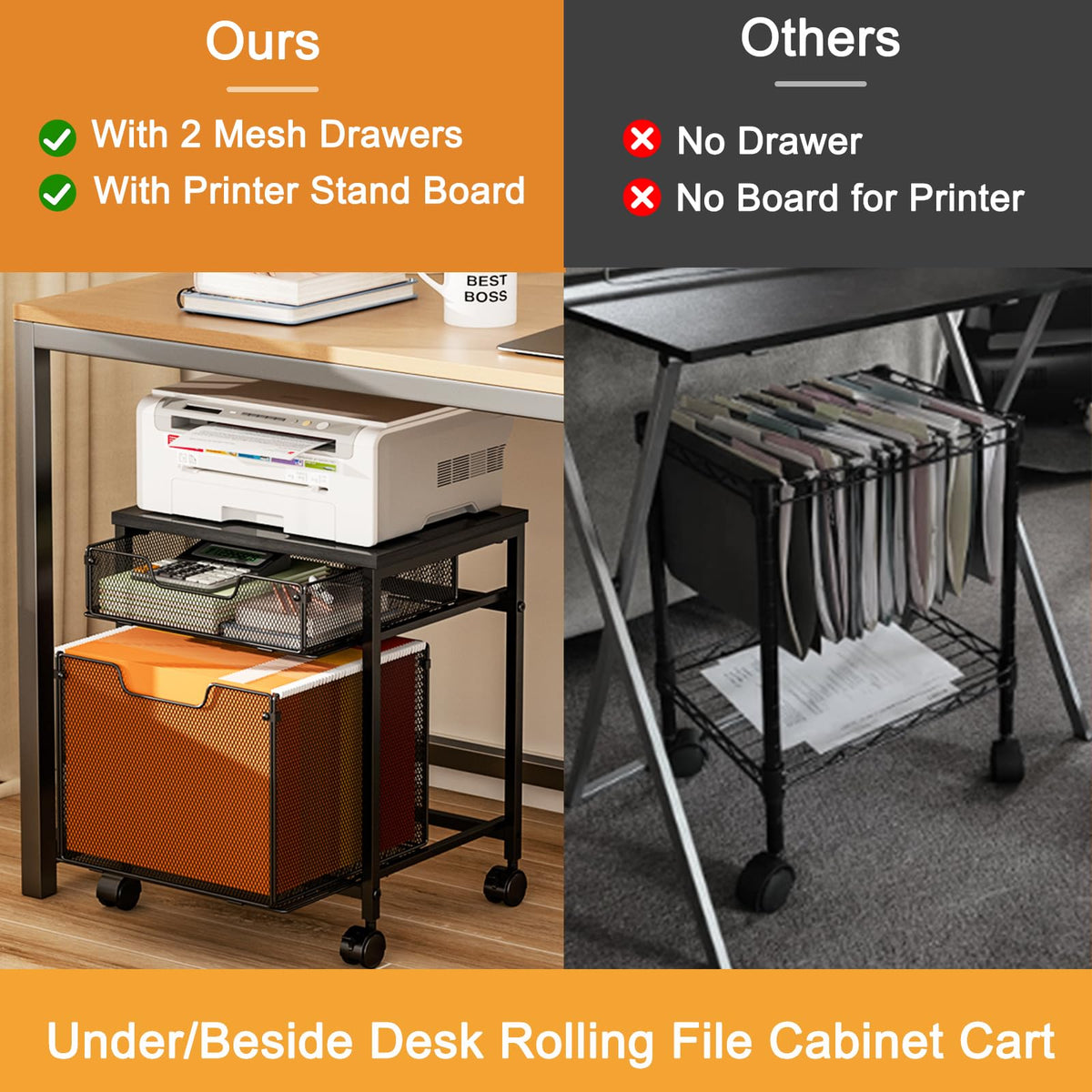 Rolling File Cabinet Cart with Storage Drawer and Lockable Wheels Z265