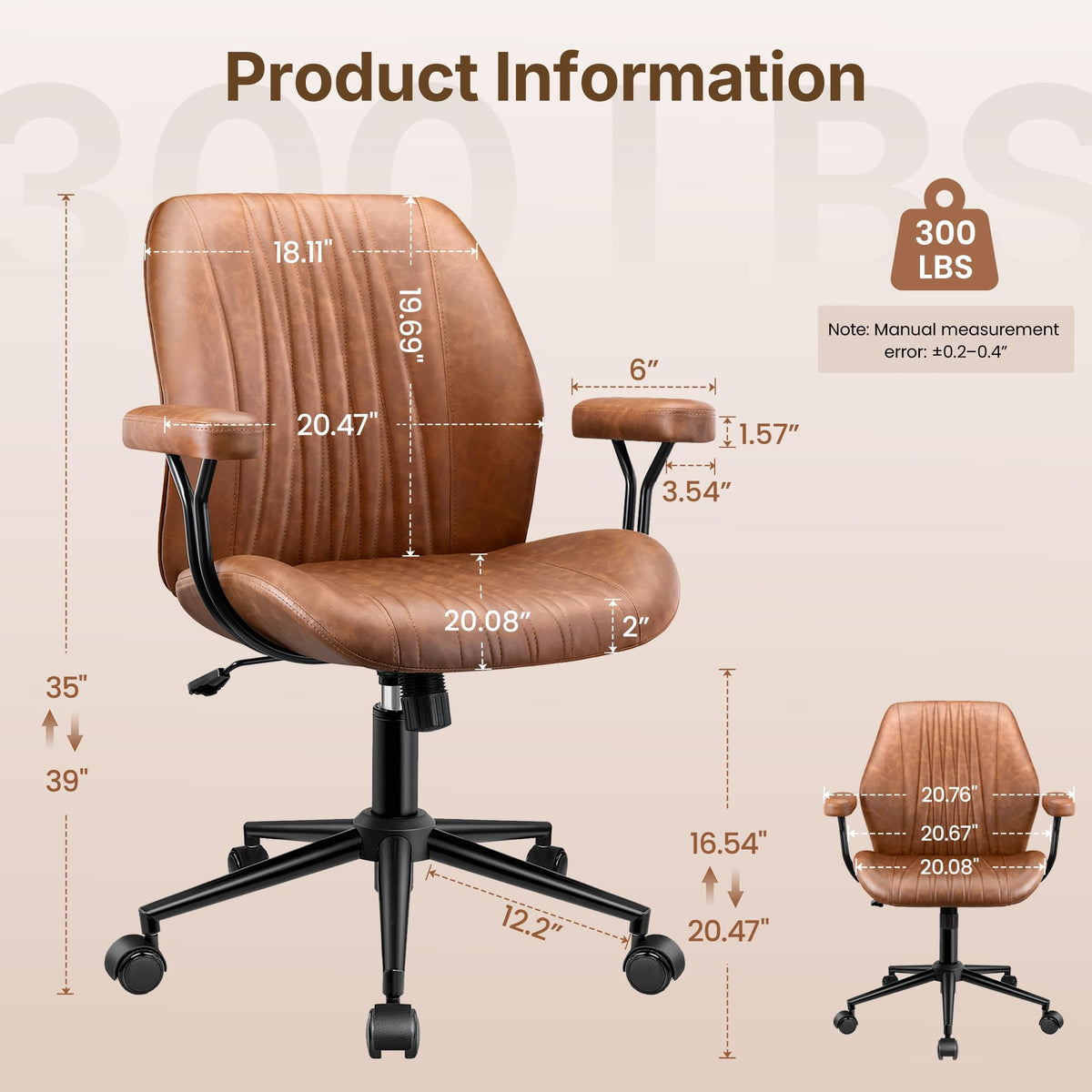 Brown Leather Ergonomic Office Chair F728