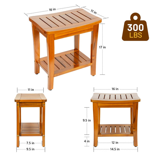 16" Teak Shower Bench with Shelf Y729858