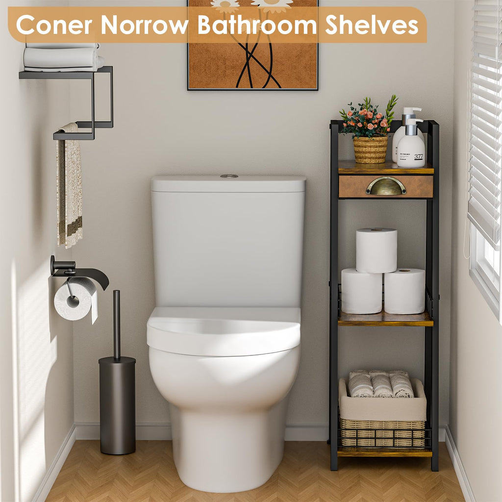 3-Tier Narrow Bathroom Shelves with Drawer S342