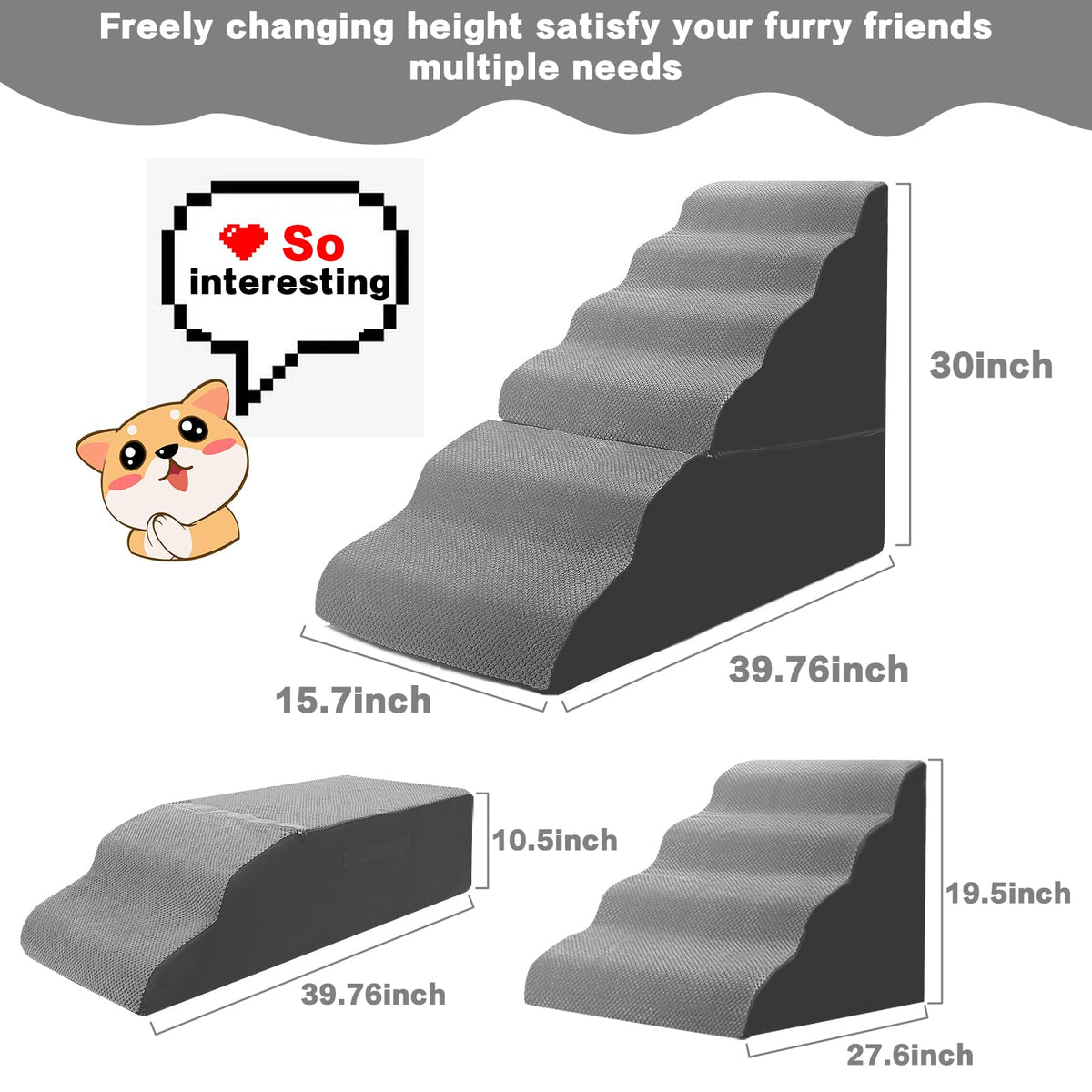 6-Step Grey Foam Dog Stairs L872950