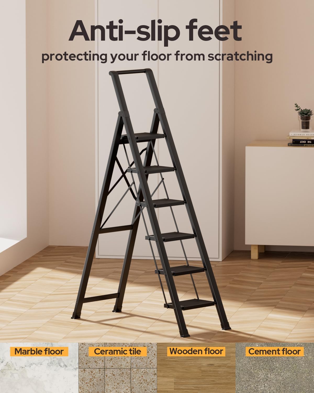 Black Foldable 6 Step Ladder A602