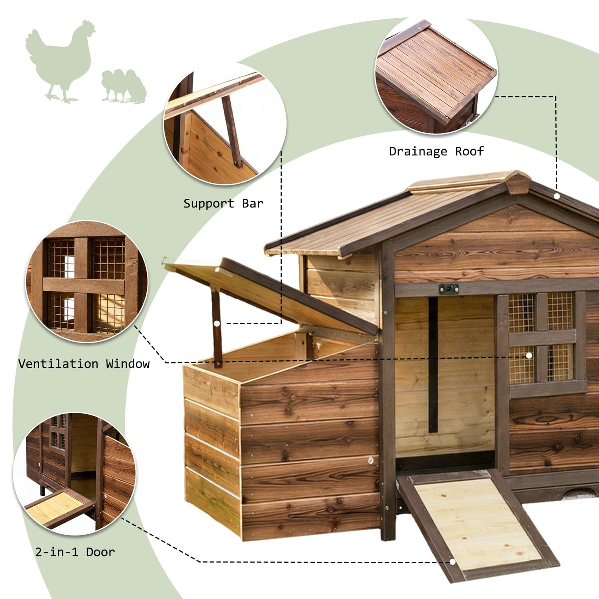 Wooden Chicken Coop Rabbit Hutch with Nesting Boxes H3502
