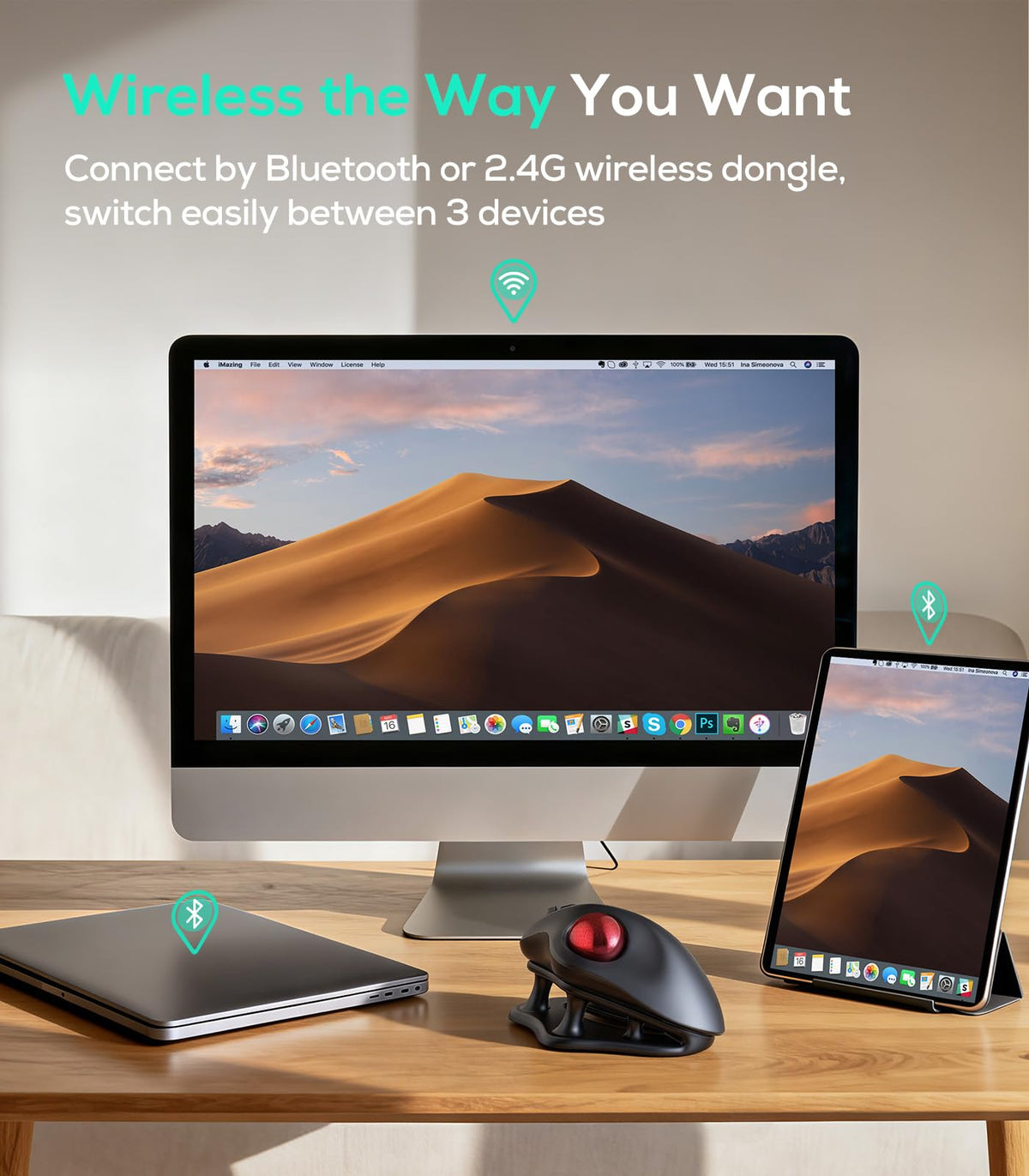 Wireless Ergonomic Trackball Mouse I845