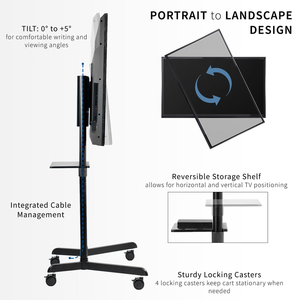 Black Mobile TV Cart for 32 to 88 inch Screens Z310