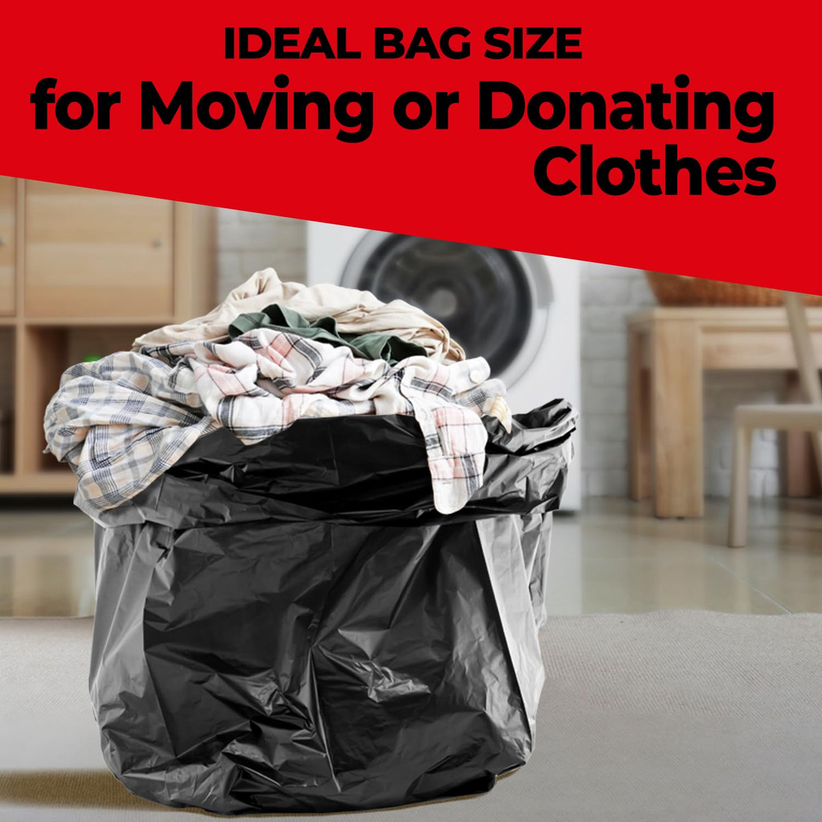 42 Gallon Heavy Duty Black 3 Mil Trash Bags, 50 Count I4887