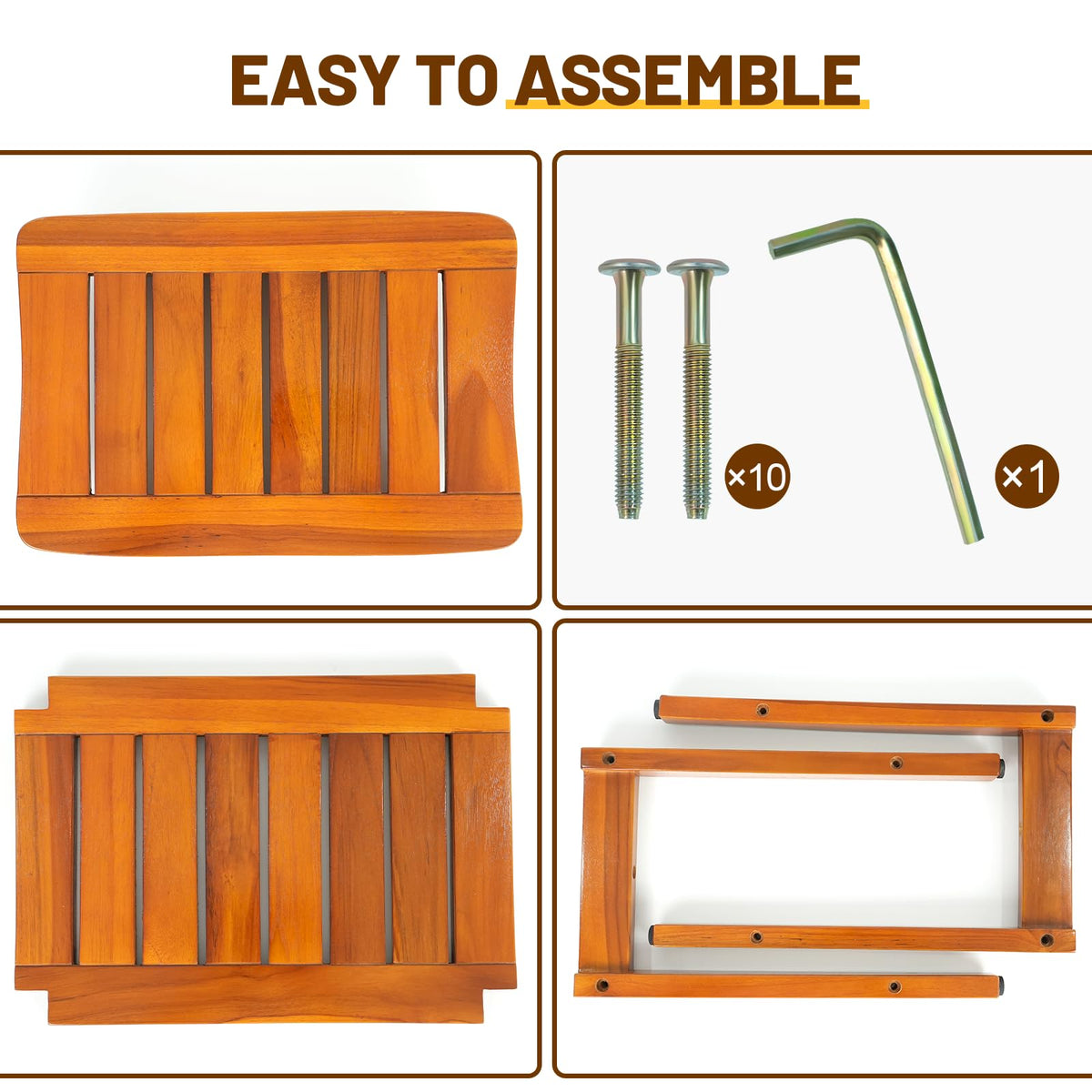 16" Teak Shower Bench with Shelf Y729858