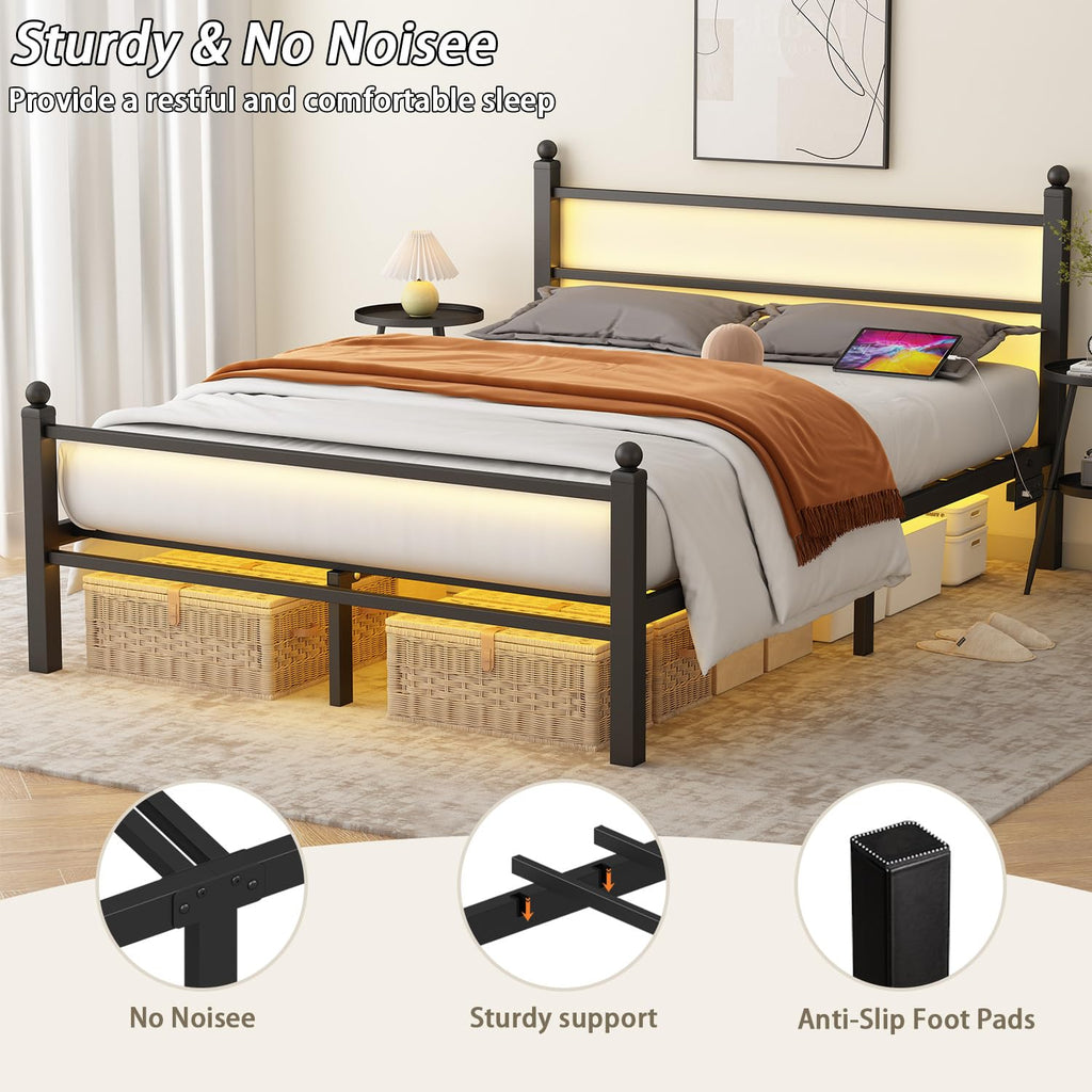 Black Metal Full Size Bed Frame with Headboard and Footboard P67401