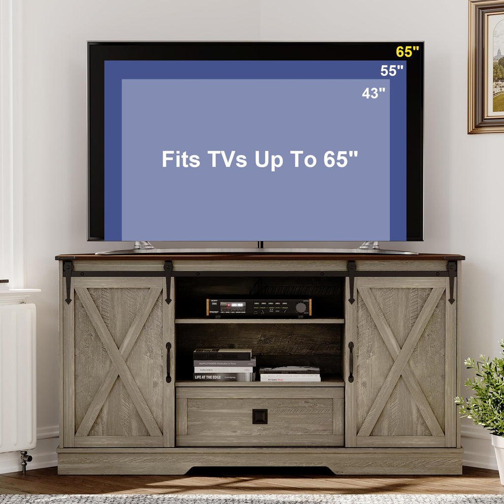 Corner TV Stand with Sliding Barn Door & Removable Shelves F2511