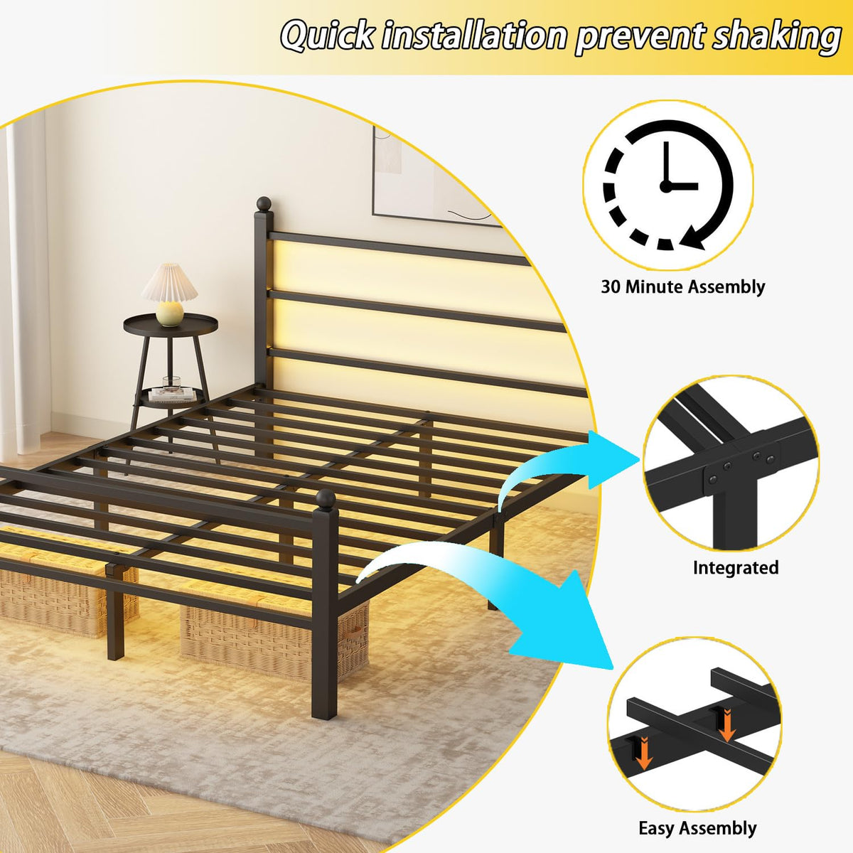 Black Metal Full Size Bed Frame with Headboard and Footboard P67401