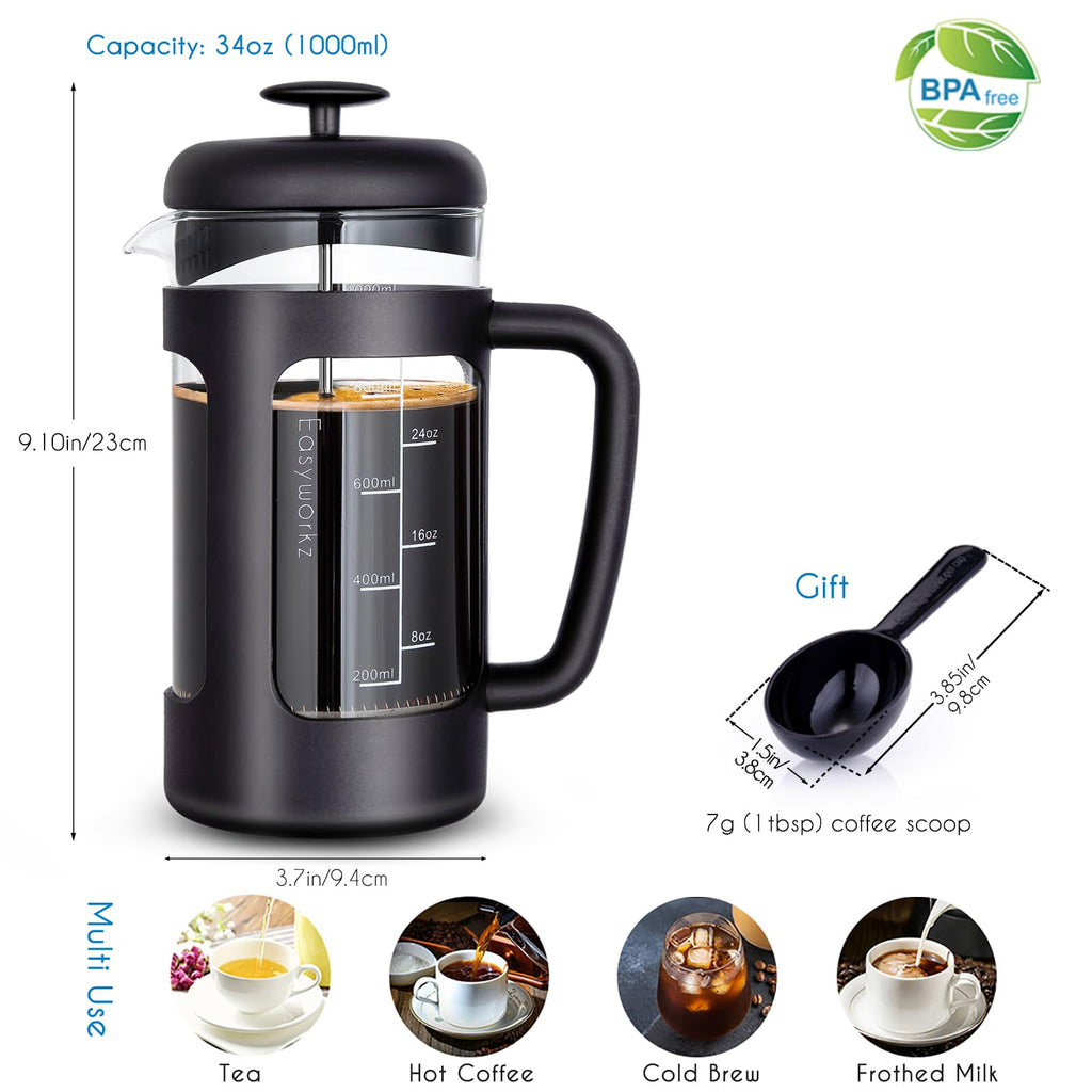 34 oz Stainless Steel French Press and Creamer Sugar Bowl Set U48905