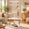 70" Solid Wooden Cat Tree Tower with Sisal Scratching Post & Hammock Q12365