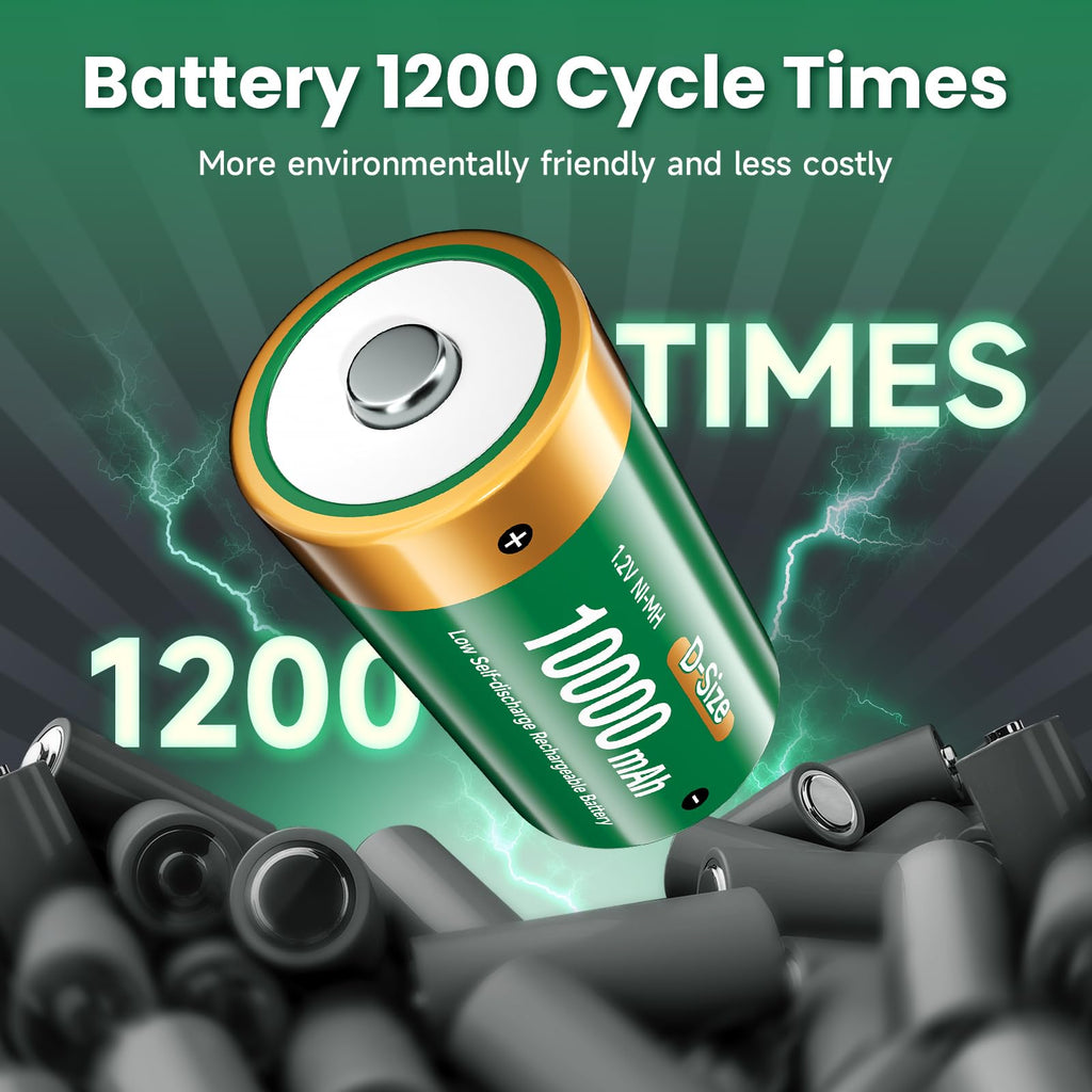 4 Pack 1.2V D Size Rechargeable Batteries J3339
